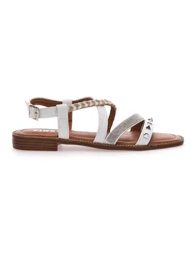 Sandali Bianchi Con Suola Flat e Borchie 313811 37 - THE FIRST - FashionsVida