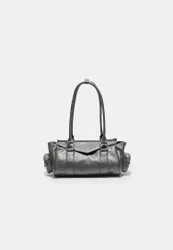 Längliche Schultertasche mit Taschen Graumeliert OS