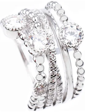 Womens 6117801082160 Ladies Ring Silver Sterling - Size M 1/2 - Diamonfire - FashionsVida