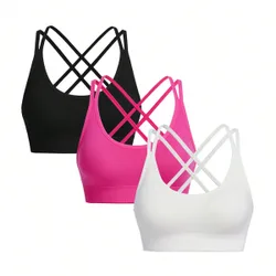 Sujetador deportivo sin costuras de alta elasticidad con tirantes cruzados en la espalda, unicolor, verano XS