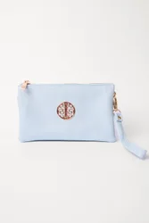 Detailed Zip Up Purse With Detachable Strap - ONE / DENIM BLUE