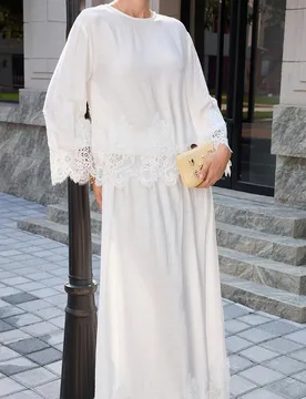 Conjunto de 2 piezas elegante de blusa y falda de estilo francés con bordado de encaje blanco y patchwork S - Shein - FashionsVida