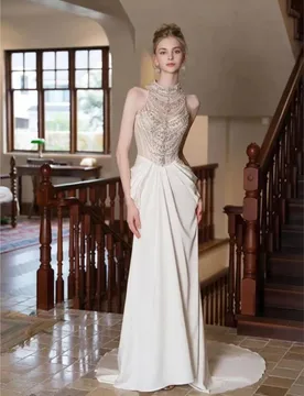A halter-neck elegant light and luxurious niche satin tulle welcome dress for going out - Aliexpress - FashionsVida