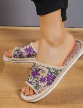 Sandalias tipo slip-on de lino con punta abierta para mujer, pantuflas de casa de verano, antideslizantes, para uso exterior en todas las estaciones C - Shein - FashionsVida