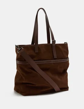 Leather Blend Tote Bag Dark Brown male - M&S - FashionsVida