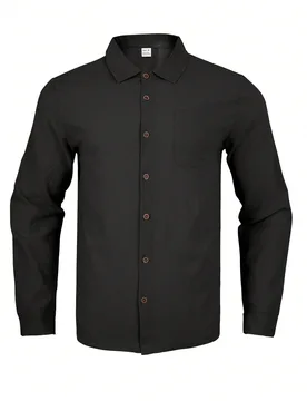 Camisa de manga larga estilo lino para hombre Kolrap con botones, bolsillo en el pecho, ajuste regular, casual para uso diario, con mangas enrollables - Shein - FashionsVida