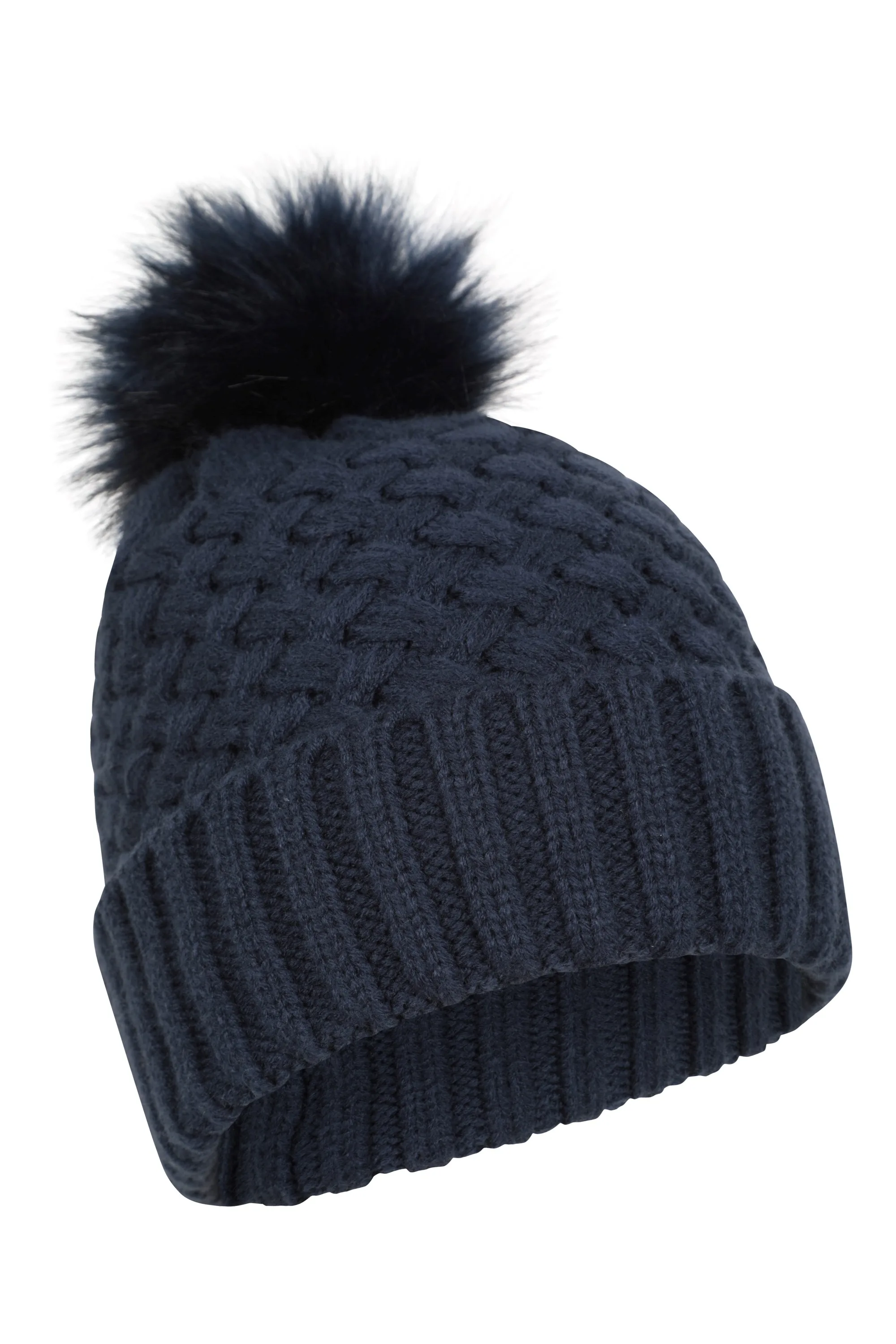 Lisbon Borg Lined Womens Thermal Pom-Pom Beanie - Navy - Navy - Size: ONE - Mountain Warehouse - FashionsVida