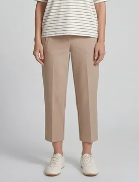 Pantalón recto de mujer largo tobillero, con corte recto de cintura media y estampado liso - Tom Tailor - FashionsVida