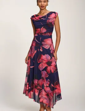 Women's Asymmetrical Draped Mesh Maxi Dress Size: 12 - Multicolor - Size: 12 - Jolie Moi - FashionsVida