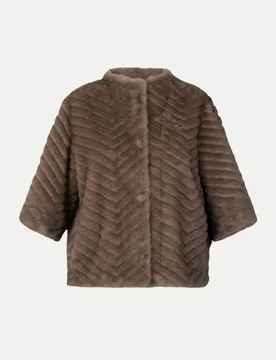 Faux-Fur Kurzjacke im Fischgrat-Muster Braun 38 - White Label - FashionsVida
