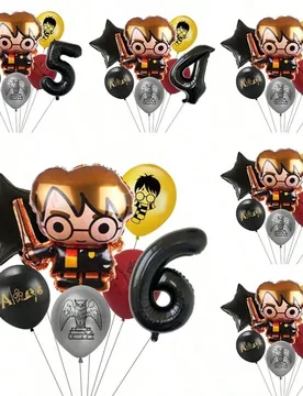 Juego de globos de papel de aluminio con personajes de mago de Harry Potter, globos de papel de aluminio con números negros del 1 al 9 y estrellas, c - Shein - FashionsVida