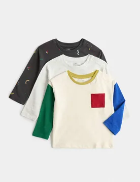 Pack Pure Cotton Abstract Tops (0-5 Yrs) Charcoal Mix male - M&S - FashionsVida