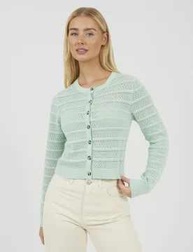 Womens Mint Stitch Detail Crew Neck Cardigan - Size Medium - Brave soul - FashionsVida