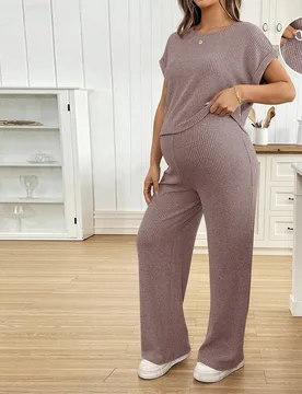 Piezas Conjunto de top y pantalones casuales de unicolor para maternidad S - Shein - FashionsVida