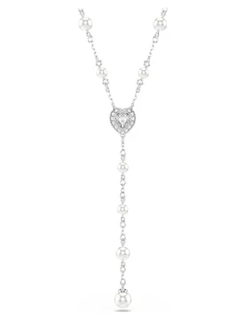 Collana a Y Ariana Grande x , Taglio misto, Crystal Pearl, Cuore, Bianco, Placcato rodio OS - Swarovski - FashionsVida
