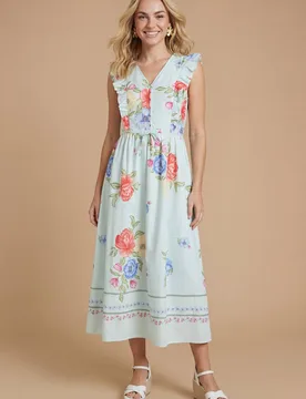Women's Button Up Front Flutter Sleeve Printed Poplin Midi Dress in Sage Size: 14 - Sage - Size: 14 - Dorothy perkins - FashionsVida