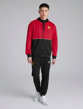 Manchester United x Essentials Colourblock Doubleknit Tracksuit Red/Black XS - Adidas - FashionsVida