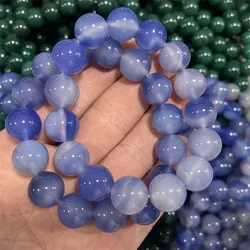 New 14mm Blue Agate Round Bead Bracelet