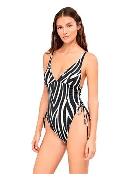 Deep V-neck Zebra Animal Print Swimsuit Printed L Women - GISELA - FashionsVida