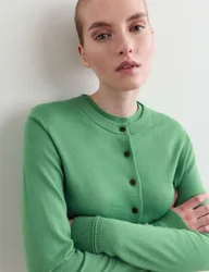 Merino Wool With Silk Crew Neck Cardigan Green female