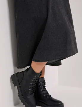 Women's Wide Fit Maryam Faux Leather Lace Up Chunky Ankle Boots in Black Size: 7 - Black - Size: 7 - Dorothy perkins - FashionsVida