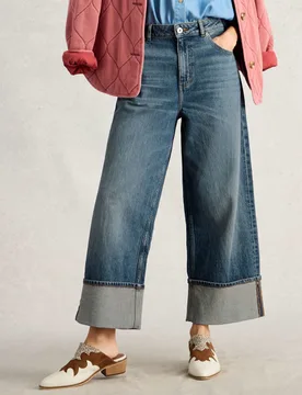 Straight Leg Turn Up Ankle Grazer Jeans Dark Blue Denim female - White stuff - FashionsVida