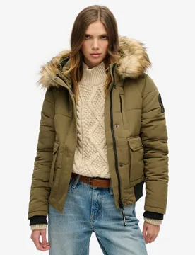 Superdry Damen Everest Bomberjacke mit Kapuze Grün - Größe: 40 - 179.99 - FashionsVida