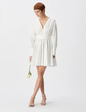 Vestido corto de popelín con pliegues en la cintura - IKKS - FashionsVida