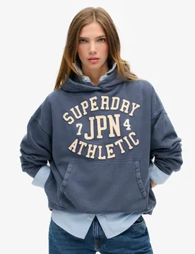 Superdry Damen Übergroßes Athletic Essentials Hoodie mit Applikation Marineblau - Größe: 38 - 94.99 - FashionsVida