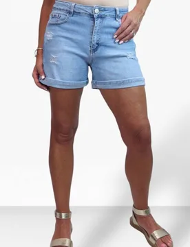 Women's Distressed Stretch Denim Shorts in Pale Blue Size: 12 - Pale Blue - Size: 12 - Paulo Due - FashionsVida
