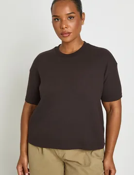 Womens Plus Waffle Boxy T-Shirt - Brown Cotton - Size 26 Uk - Boohoo - FashionsVida