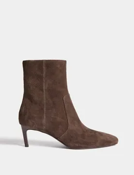 Suede Kitten Heel Pointed Ankle Boots Chocolate female - M&S - FashionsVida