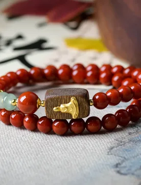 Chinese style South Red Agate Double Circle Hand String Cultural Play Green Qinan Patch Non phase Buddha Bracelet - Aliexpress - FashionsVida
