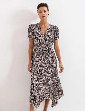 Printed V-Neck Midaxi Waisted Dress Brown Mix female - Phase Eight - FashionsVida