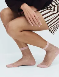 Cotton Blend Sheer Ribbed Sparkly Crew Socks Pink female