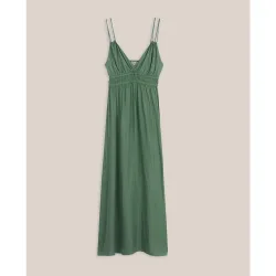 Vestido largo con fruncido y doble tirante