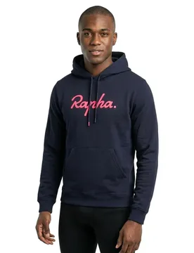 Felpa Con Cappuccio Heavyweight Cotton Large Logo Dark Navy / High-Vis Pink - Rapha - FashionsVida
