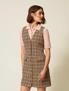 Robe courte chemisier en pied-de-poule - TWINSET - FashionsVida