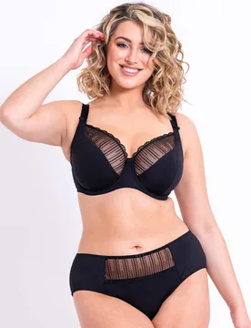 Women's Riley Balcony Bra Embroidered Underwired Lingerie in Black Size: 40F - Black - Size: 40F - Flirtelle - FashionsVida