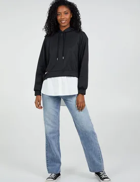 Womens Energized - Shirt Hem Crop Hoodie - Black Cotton - Size Medium - Pink Vanilla - FashionsVida