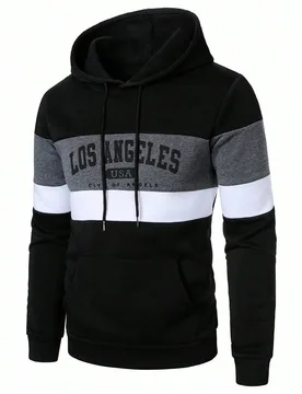 Sudadera con capucha casual para hombres con bloqueo de color e impresión de letras, para otoño/invierno, sudadera con capucha de Los Ángeles, top - Shein - FashionsVida