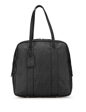 Womens Structured Tote Bag With Zip Closure - Black Textile - One Size - Fendi - FashionsVida