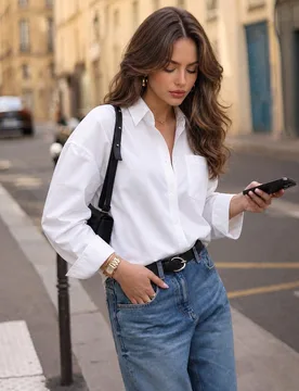 Camisa de manga larga con cuello de solapa y hombros caídos holgada para mujer Elva, adecuada para otoño, ir al trabajo, fiestas, estilo callejero, - Shein - FashionsVida
