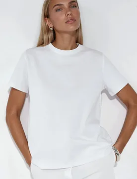 Womens Plain Crew Neck T-Shirt - White - Size Medium - Busem - FashionsVida