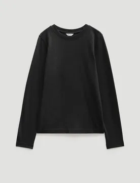 Pure Cotton Slim Fit Long Sleeve T-Shirt Black female - hush - FashionsVida