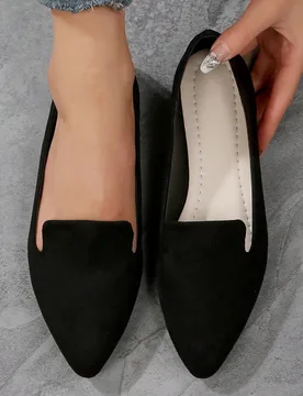 Zapatos planos de punta puntiaguda con hilo negro y dorado, talla grande 35-45, estilo slip-on, para uso diario en primavera, verano y otoño, con vam - Shein - FashionsVida