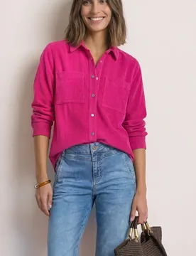 Langarm Hemdbluse aus Cord mit Knöpfen female Pink - Street One - FashionsVida