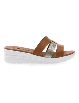 Ciabatte marrone con fascia glitter e zeppa 520 40 - FLY NATURE - FashionsVida
