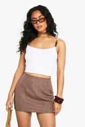 Womens Linen Look Mini Skirt - Chocolate - Size 12 Uk