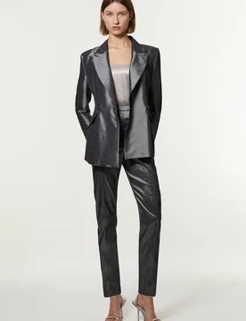 Women's Fluid Tailored Metallic Straight Leg Trousers in Silver Size: 4 - Silver - Size: 4 - Karen millen - FashionsVida